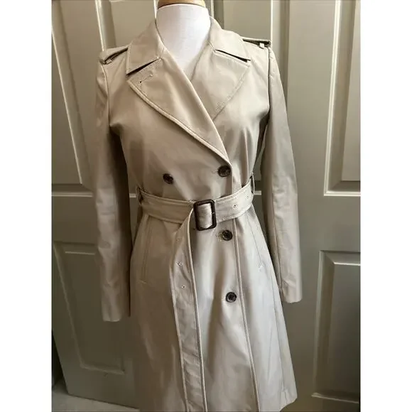 J Crew 2018 Icon Trench Coat Belted Tan Khaki Double Breasted H5852 Size 2